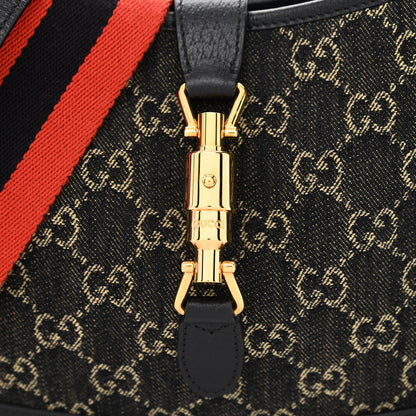 Gucci Jacquard Denim GG Monogram Small Jackie 1961 Hobo Black Ivory 8 of 10