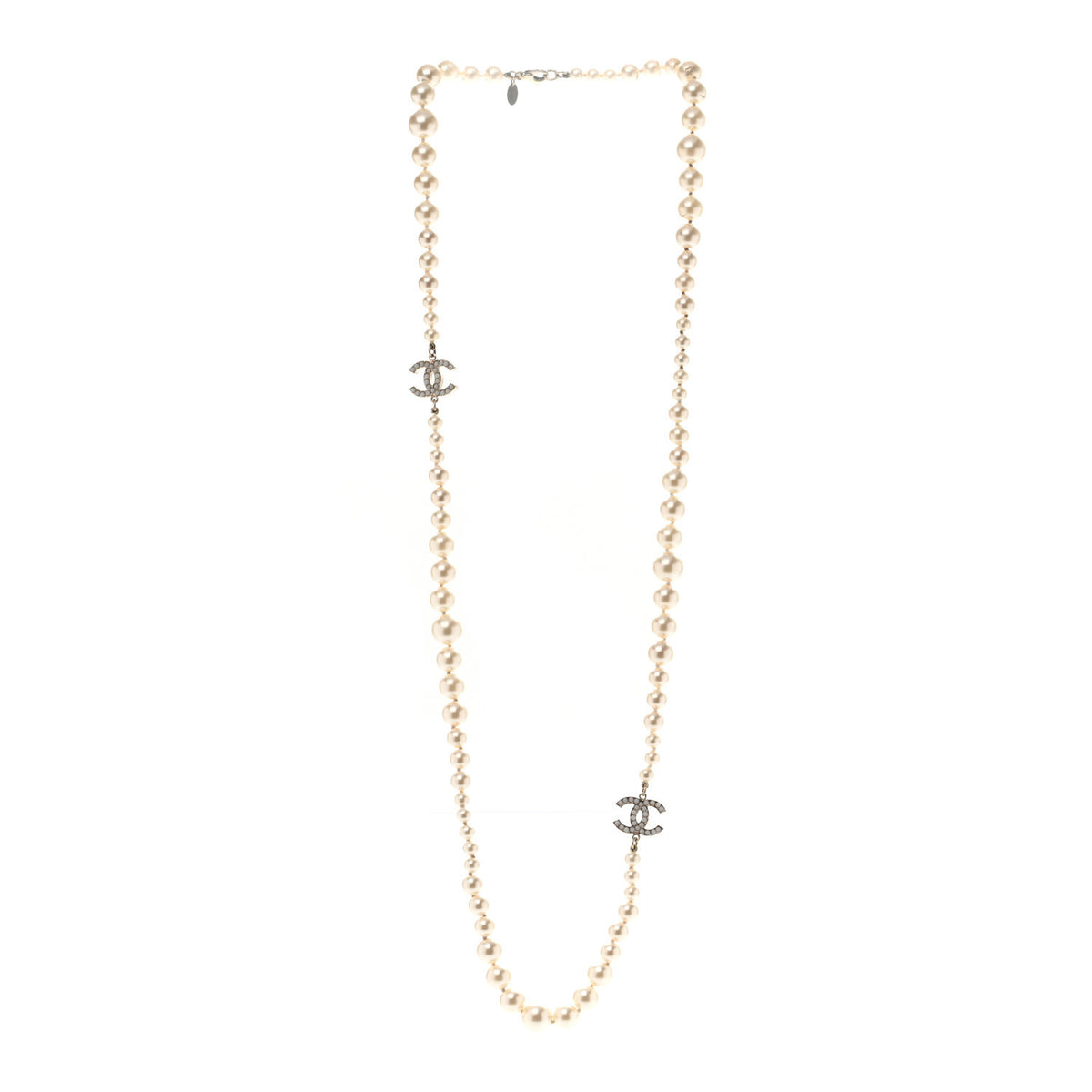 Graduated Pearl CC Long Necklace Light Gold