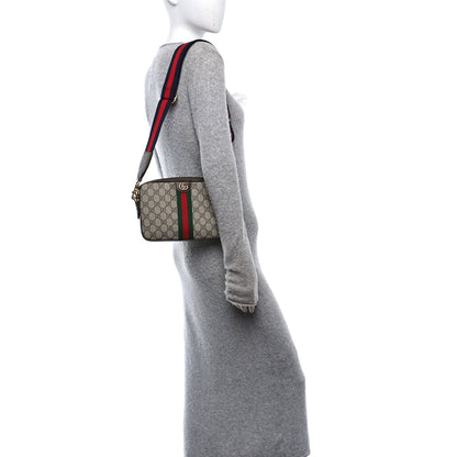 Gucci GG Supreme Monogram Textured Dollar Calfskin Web Ophidia Wristlet Shoulder Bag Beige Ebony New Acero 2 of 10