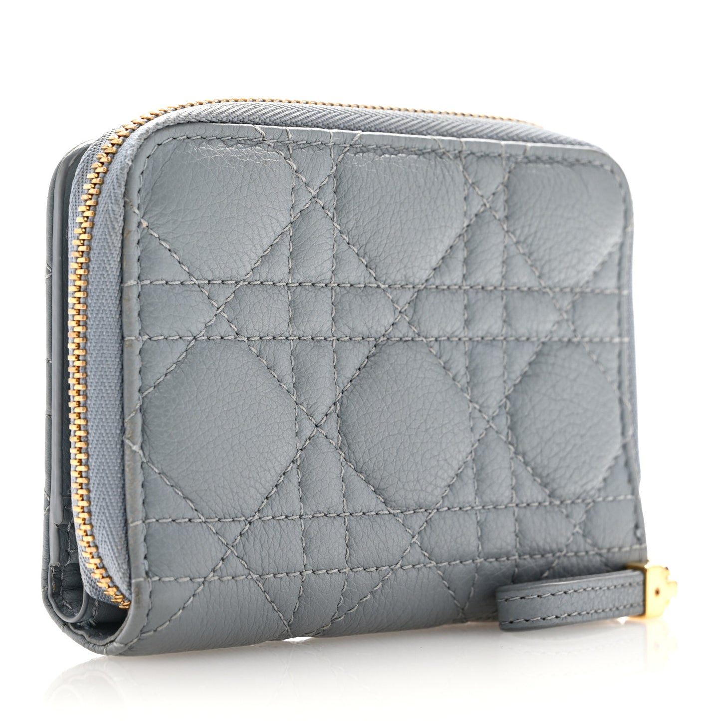 Grained Calfskin Supple Cannage Caro Scarlet Zipped Wallet Cloud Blue