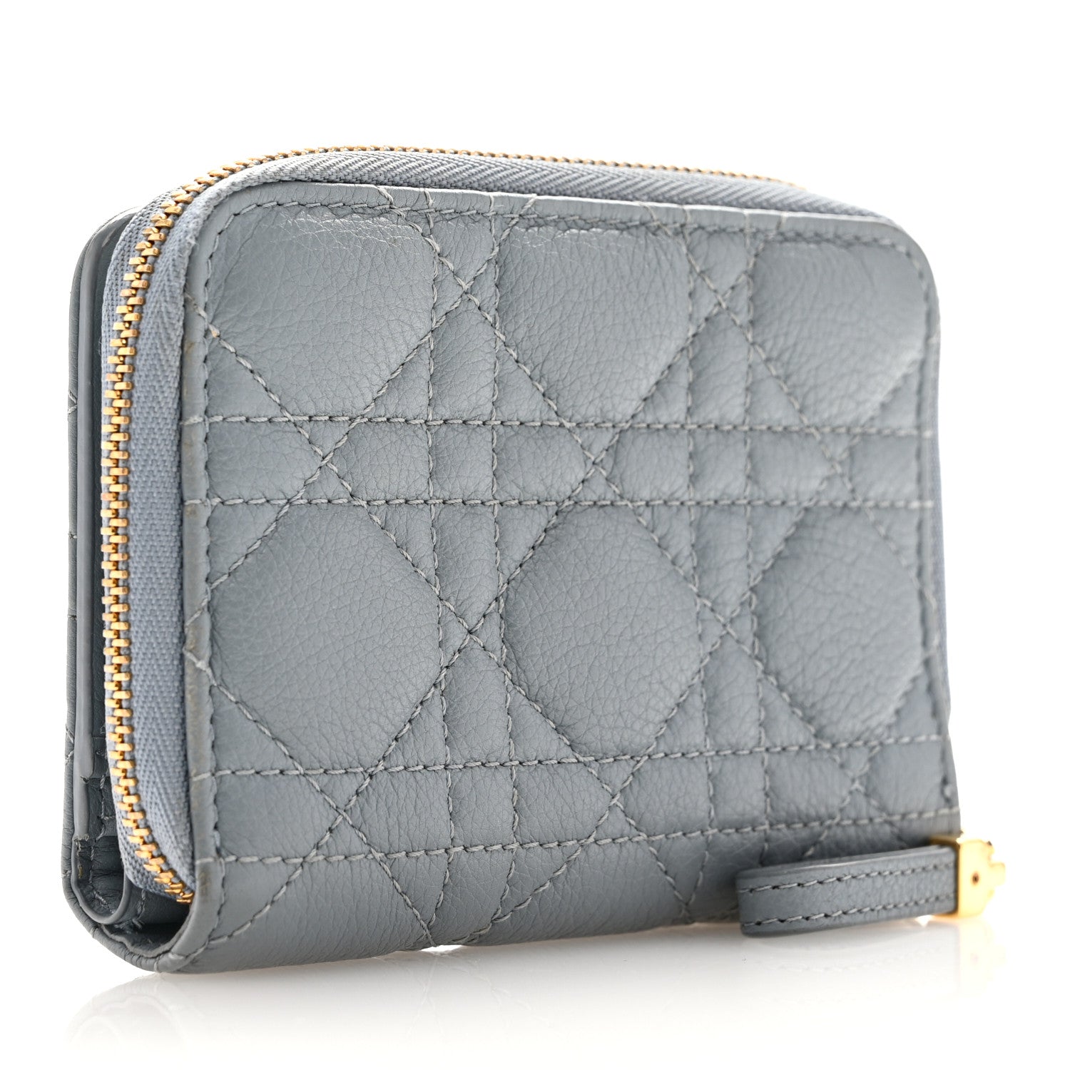Christian Dior Grained Calfskin Supple Cannage Caro Scarlet Zipped Wallet Cloud Blue 3 of 11