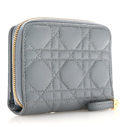 Christian Dior Grained Calfskin Supple Cannage Caro Scarlet Zipped Wallet Cloud Blue 3 of 11