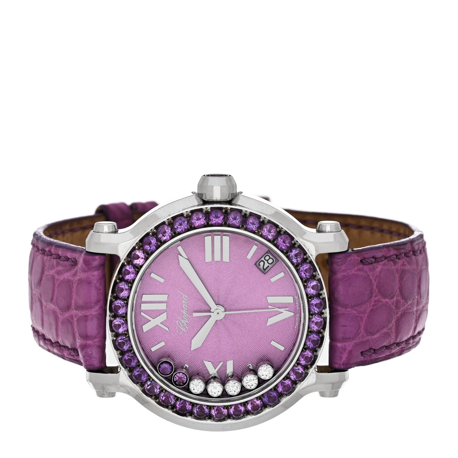 Chopard Stainless Steel Alligator Diamond Amethyst 36mm Happy Sport Quartz Watch Violet 2 of 4