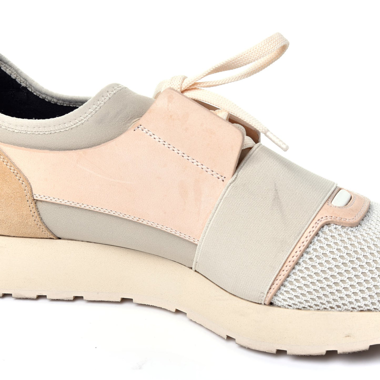 Mesh Calfskin Neoprene Suede Womens Race Runner Sneakers 40 White Black Craie Beige