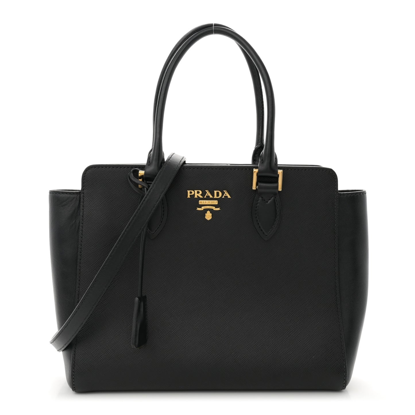 Saffiano Soft Calfskin Small Zippered Tote Black