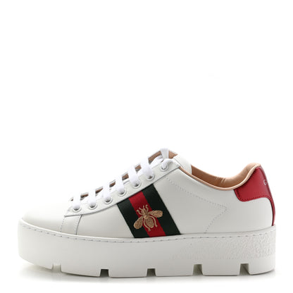 Gucci Calfskin Web Bee Embroidered Womens Ace Platform Sneakers 36 White 1 of 11