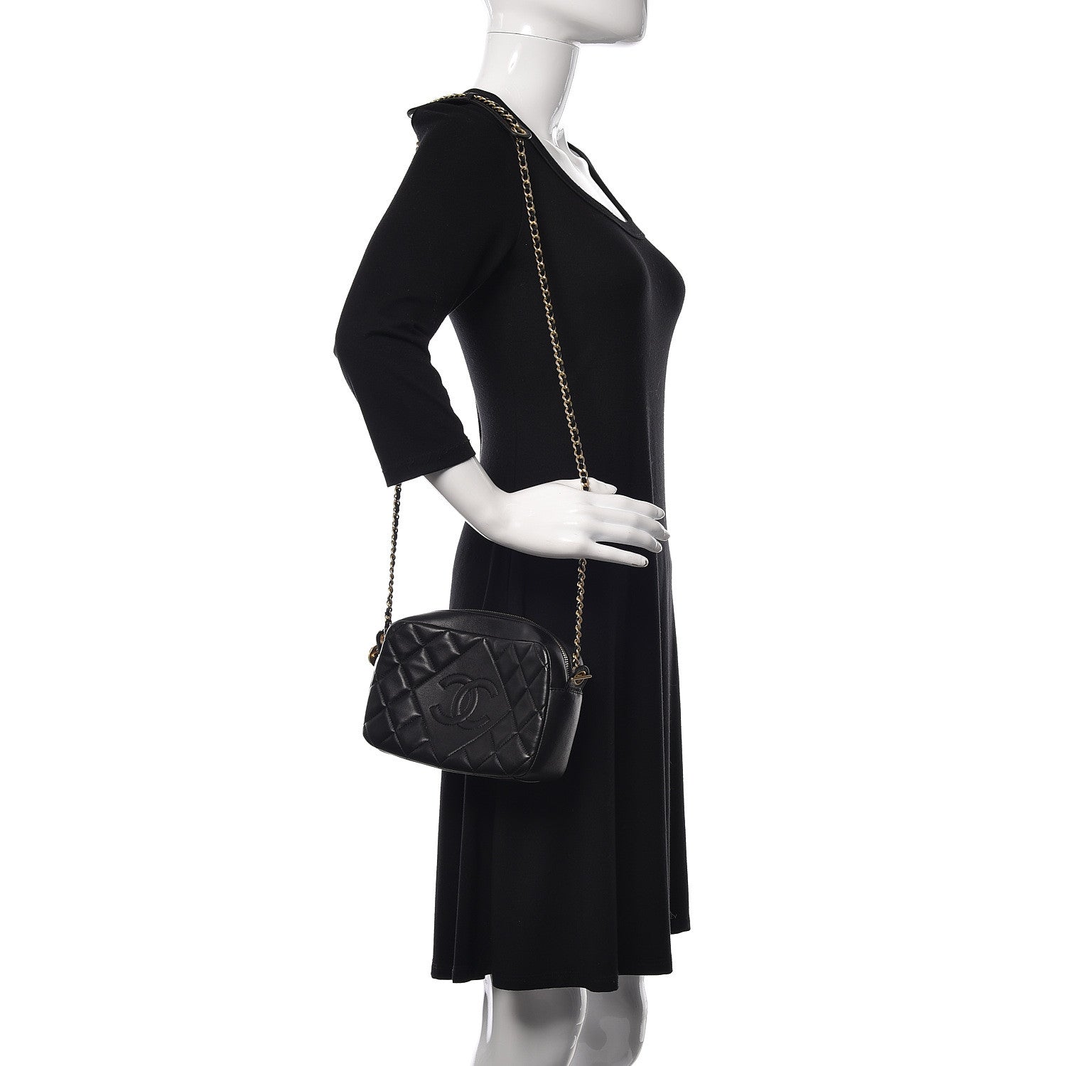 Chanel Lambskin Quilted Small Diamond CC Camera Case Black 2 of 11