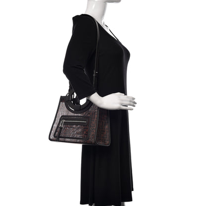 Fendi Mesh Vitello Century Cuoio FF 1974 Small Runaway Shopper Tote Marrone Black Ebano 2 of 10