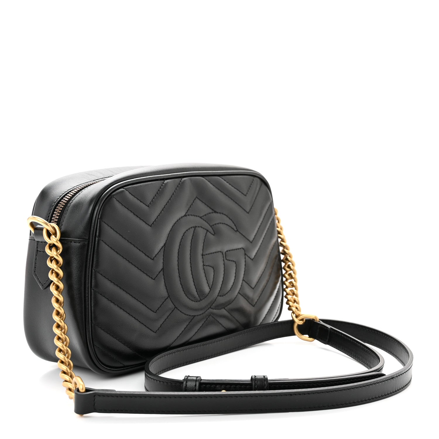 Gucci Calfskin Matelasse Small GG Marmont Chain Shoulder Bag Black 3 of 11