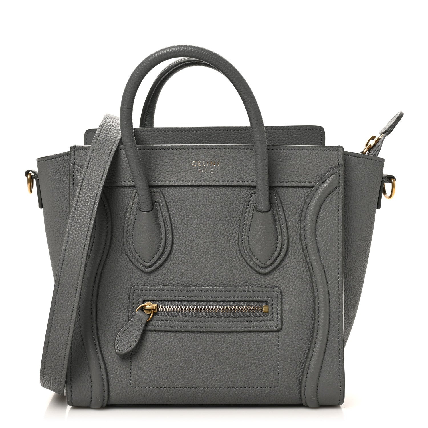 Celine Drummed Calfskin Nano Luggage Kohl 1 of 9