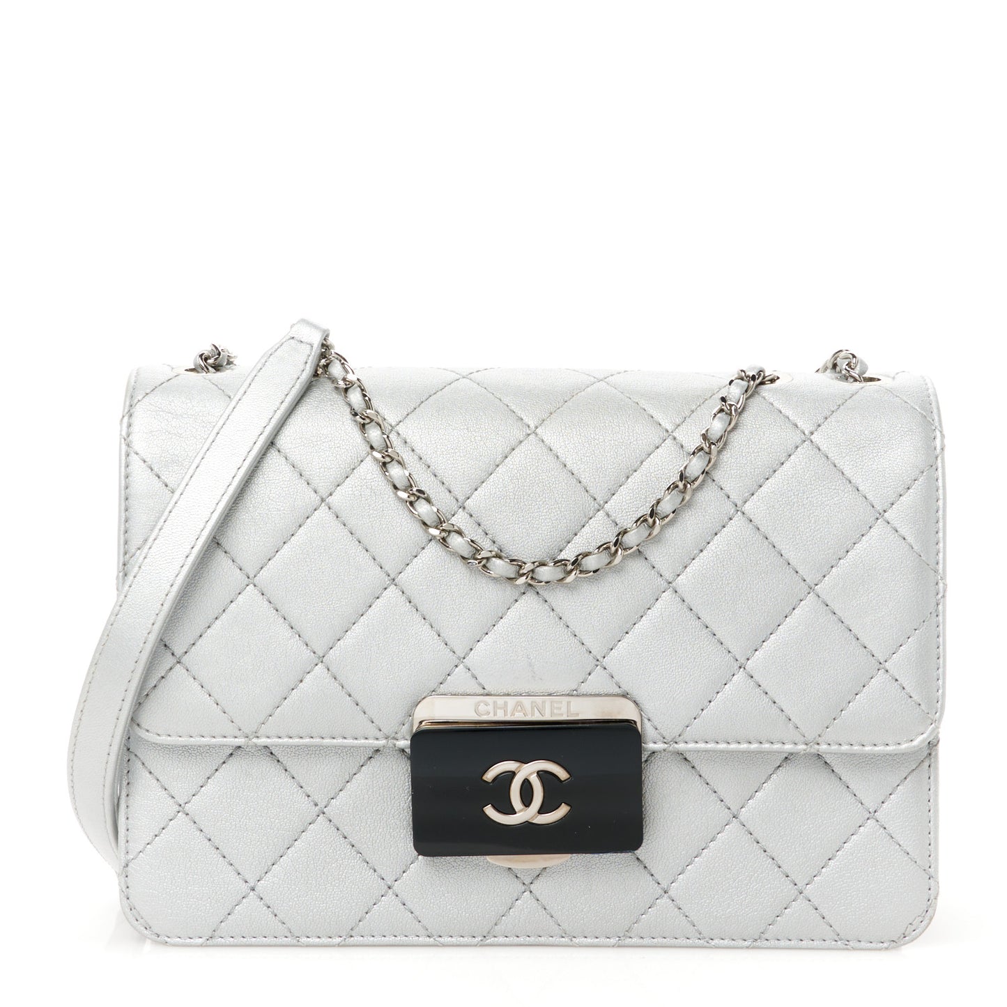 Metallic Sheepskin Quilted Beauty Lock Flap Silver