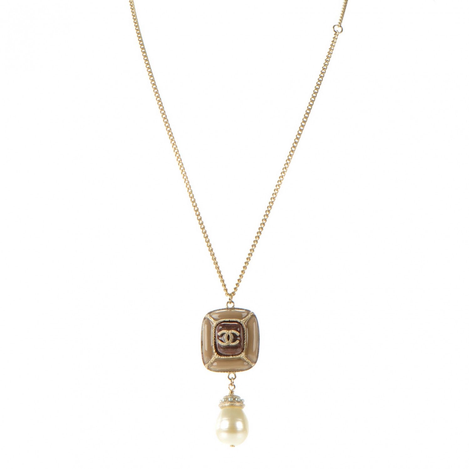 Chanel Enamel Pearl CC Necklace Pendant Light Gold 1 of 4
