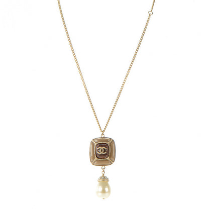 Chanel Enamel Pearl CC Necklace Pendant Light Gold 1 of 4