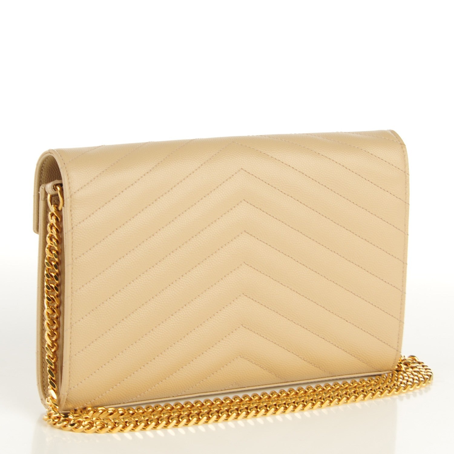 Saint Laurent Grain De Poudre Matelasse Chevron Monogram Chain Wallet Powder 3 of 8
