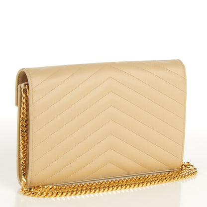 Saint Laurent Grain De Poudre Matelasse Chevron Monogram Chain Wallet Powder 3 of 8
