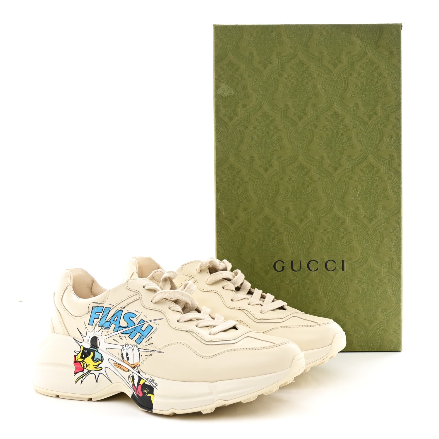 Gucci X DISNEY Calfskin Donald Duck Rhyton Sneakers 38 Ivory 11 of 11