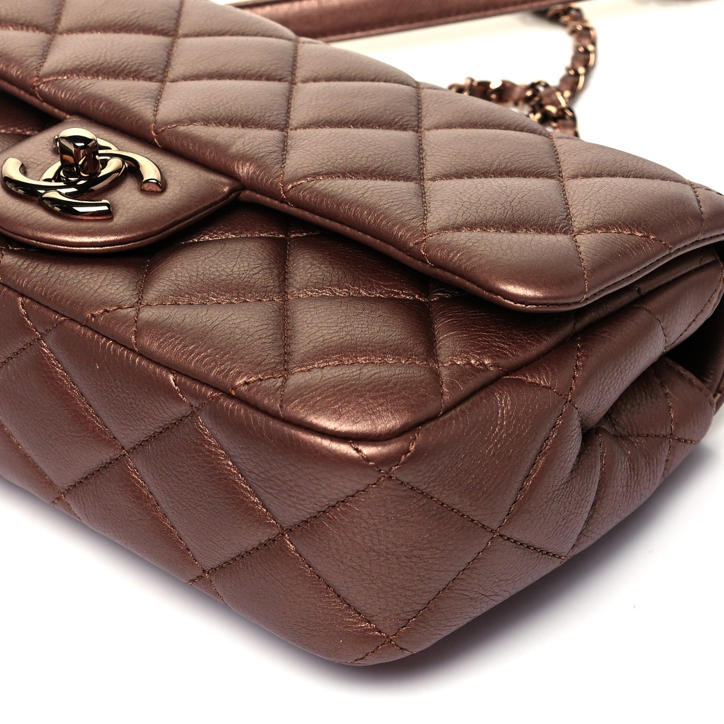 Iridescent Goatskin Quilted Small CC Eyelet Flap Copper
