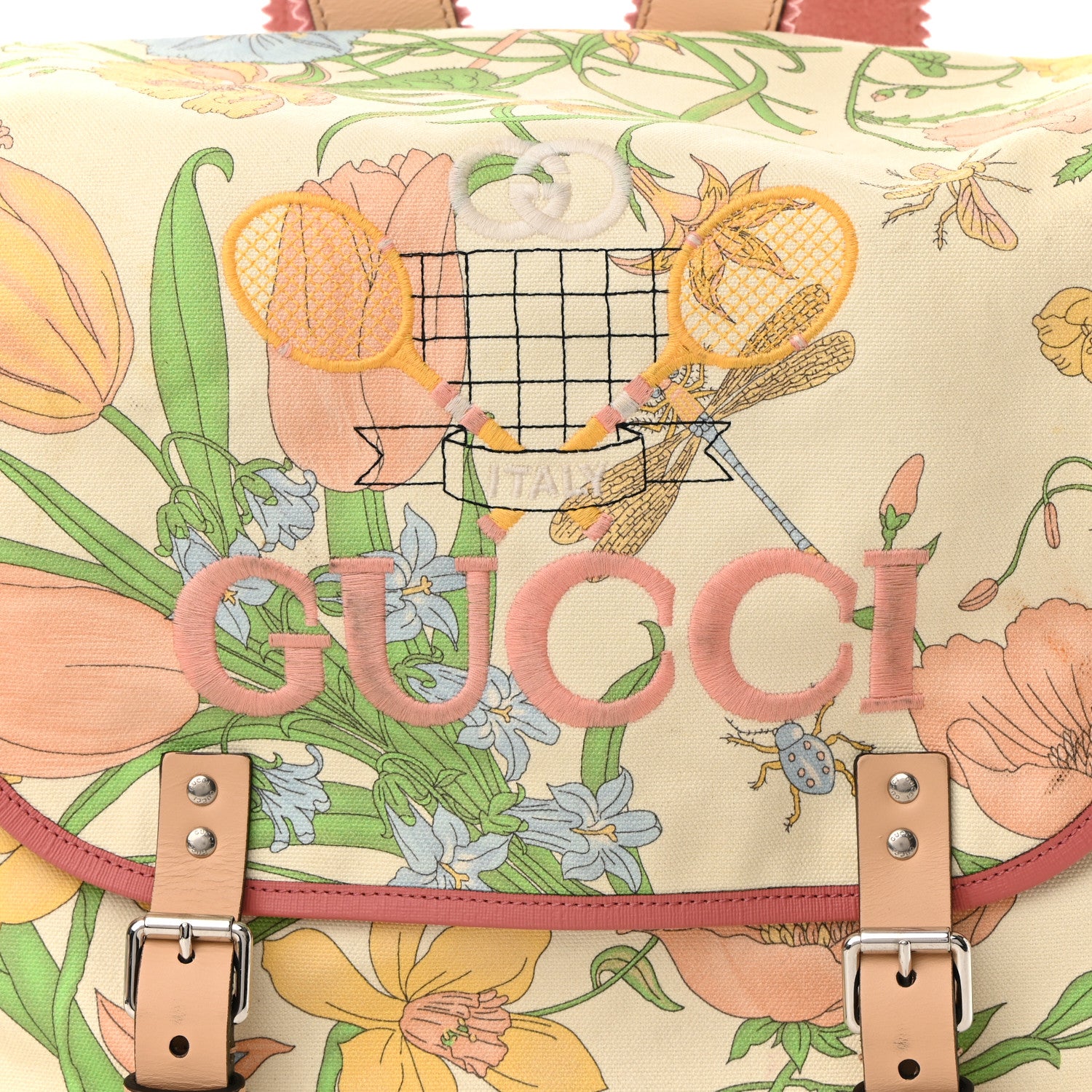 Gucci Floral Backpack Diaper Bag Beige Green Pink 8 of 10
