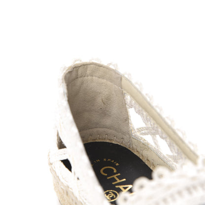 Chanel Woven Fabric Grosgrain CC Espadrilles 38 Beige Black 10 of 10