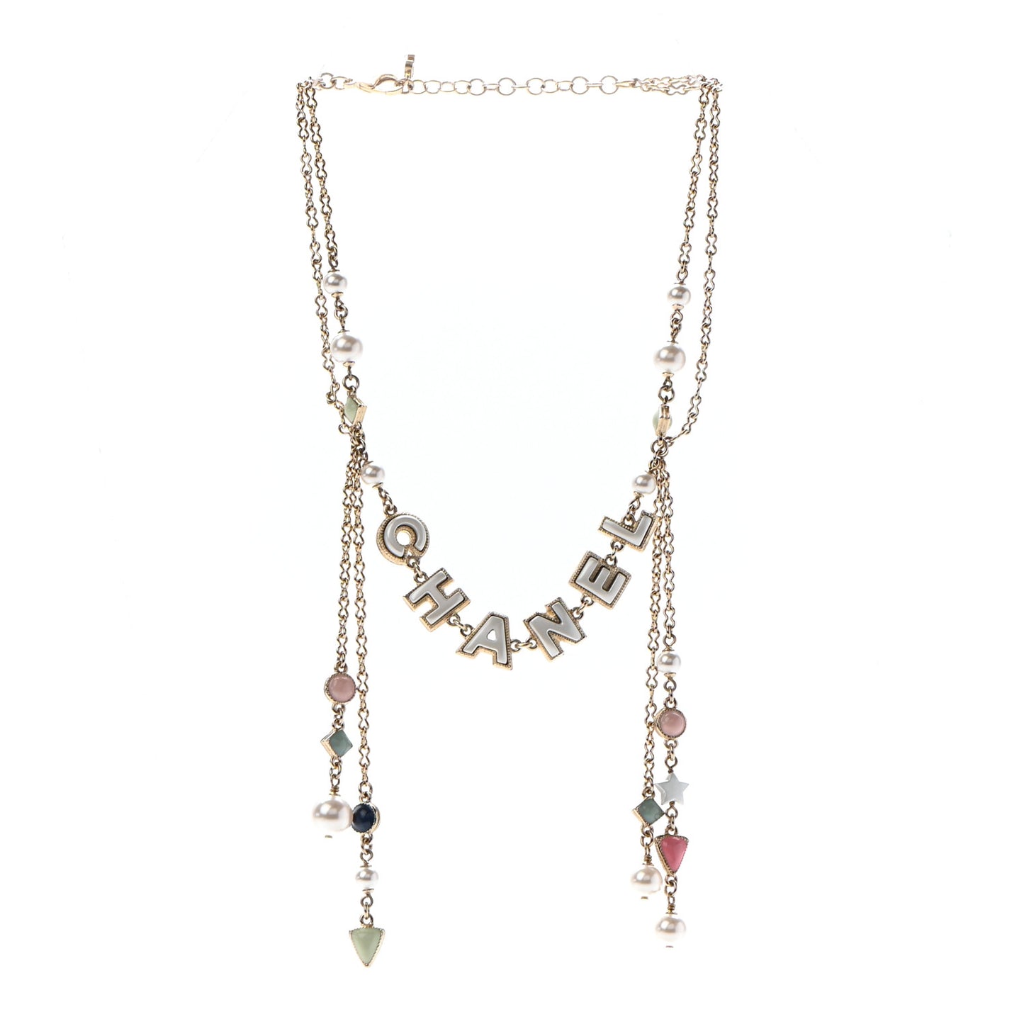 Resin Pearl Beaded Logo Chain Choker Green White Pink