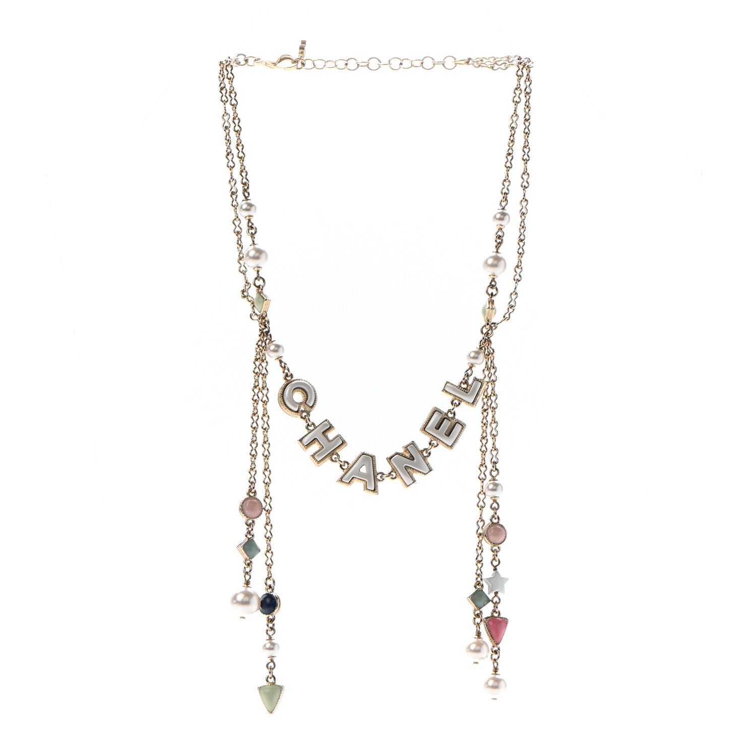Chanel Resin Pearl Beaded Logo Chain Choker Green White Pink 3 of 5