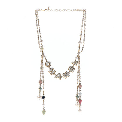 Chanel Resin Pearl Beaded Logo Chain Choker Green White Pink 3 of 5