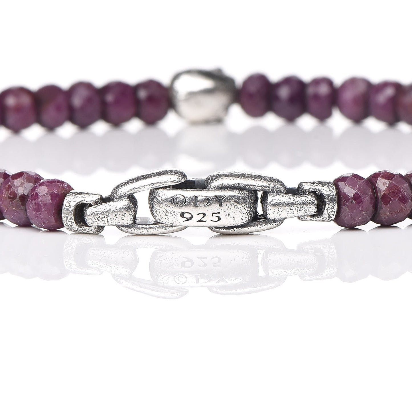 Sterling Silver Ruby 5mm Spiritual Beads Skull Station Bracelet