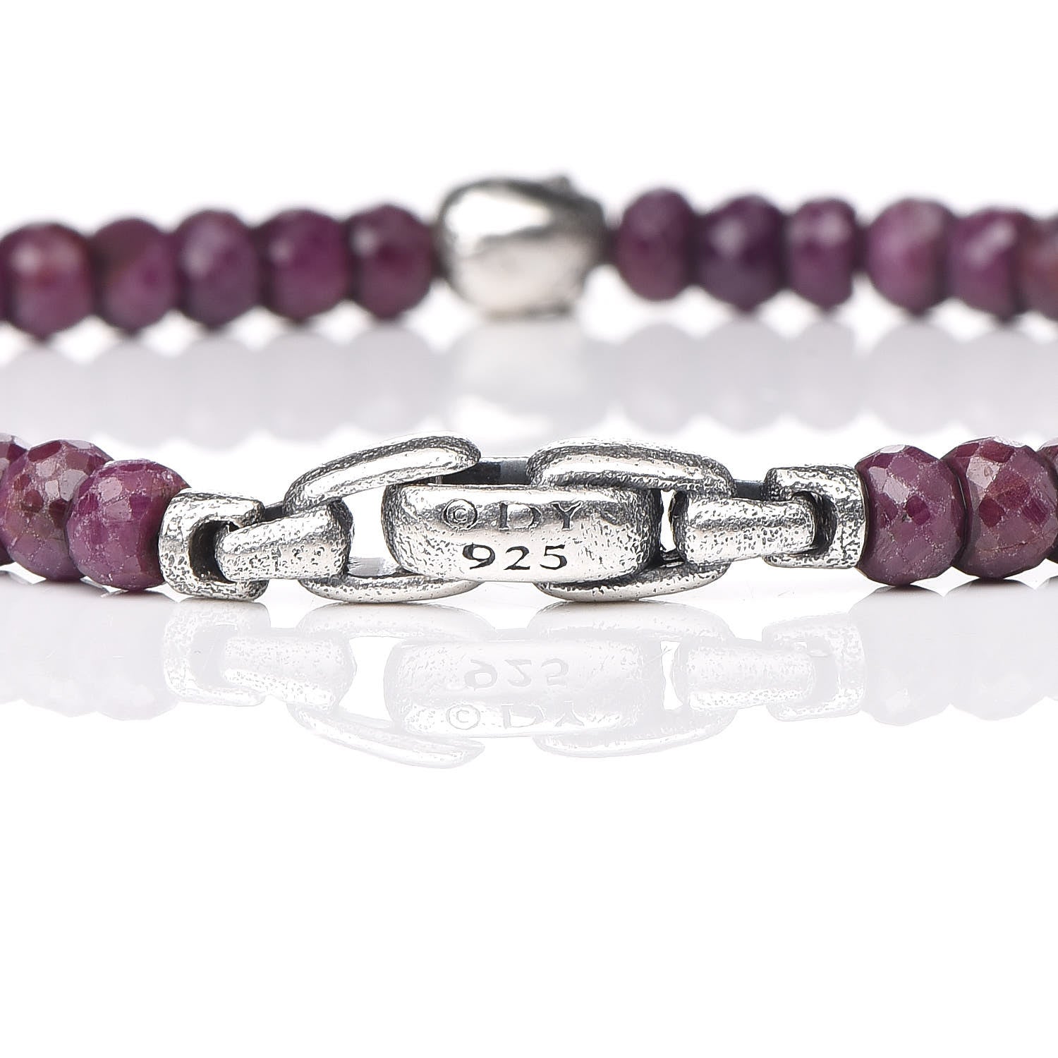 David Yurman Sterling Silver Ruby 5mm Spiritual Beads Skull Station Bracelet 5 of 5