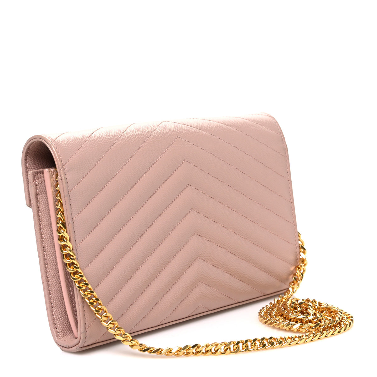 Saint Laurent Grain De Poudre Matelasse Chevron Monogram Chain Wallet Pale Blush 3 of 9