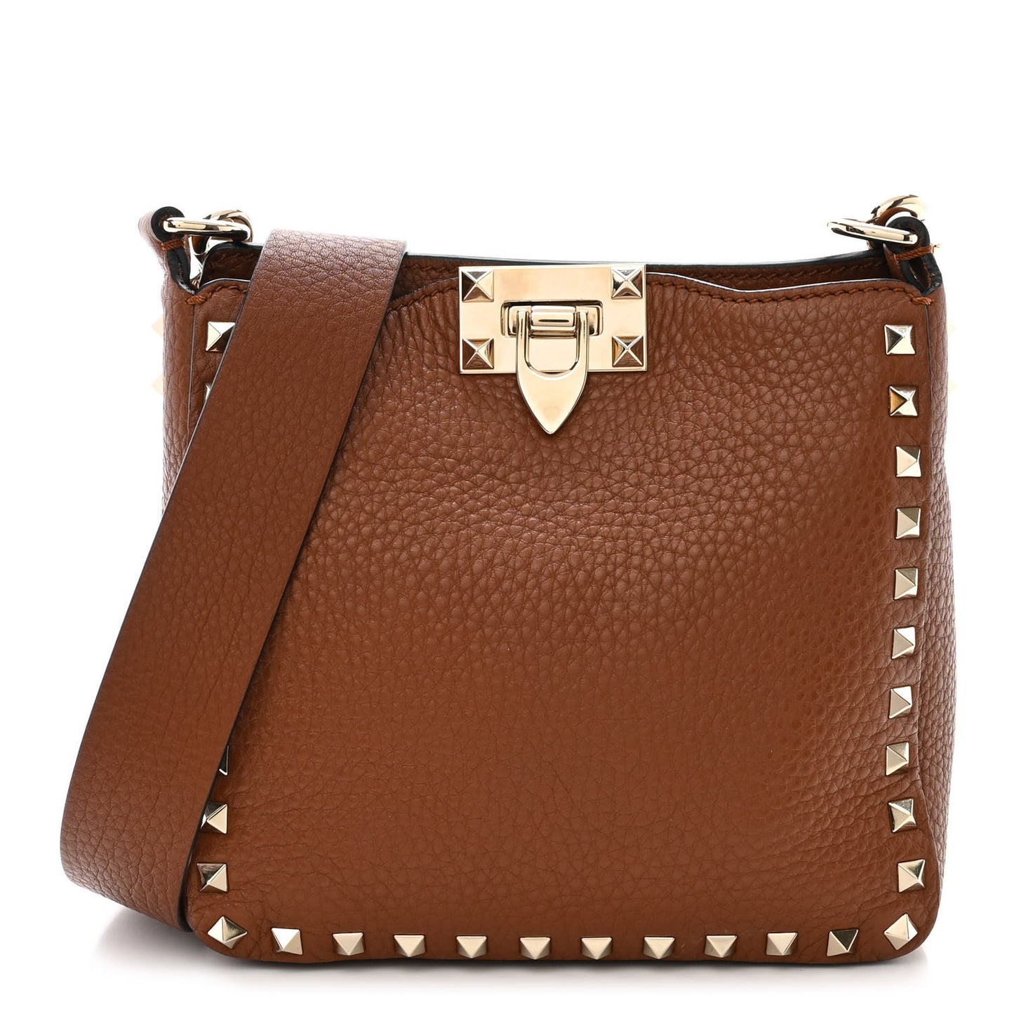 Pebbled Calfskin Mini Rockstud Flip-Lock Messenger Bag Light Cuir