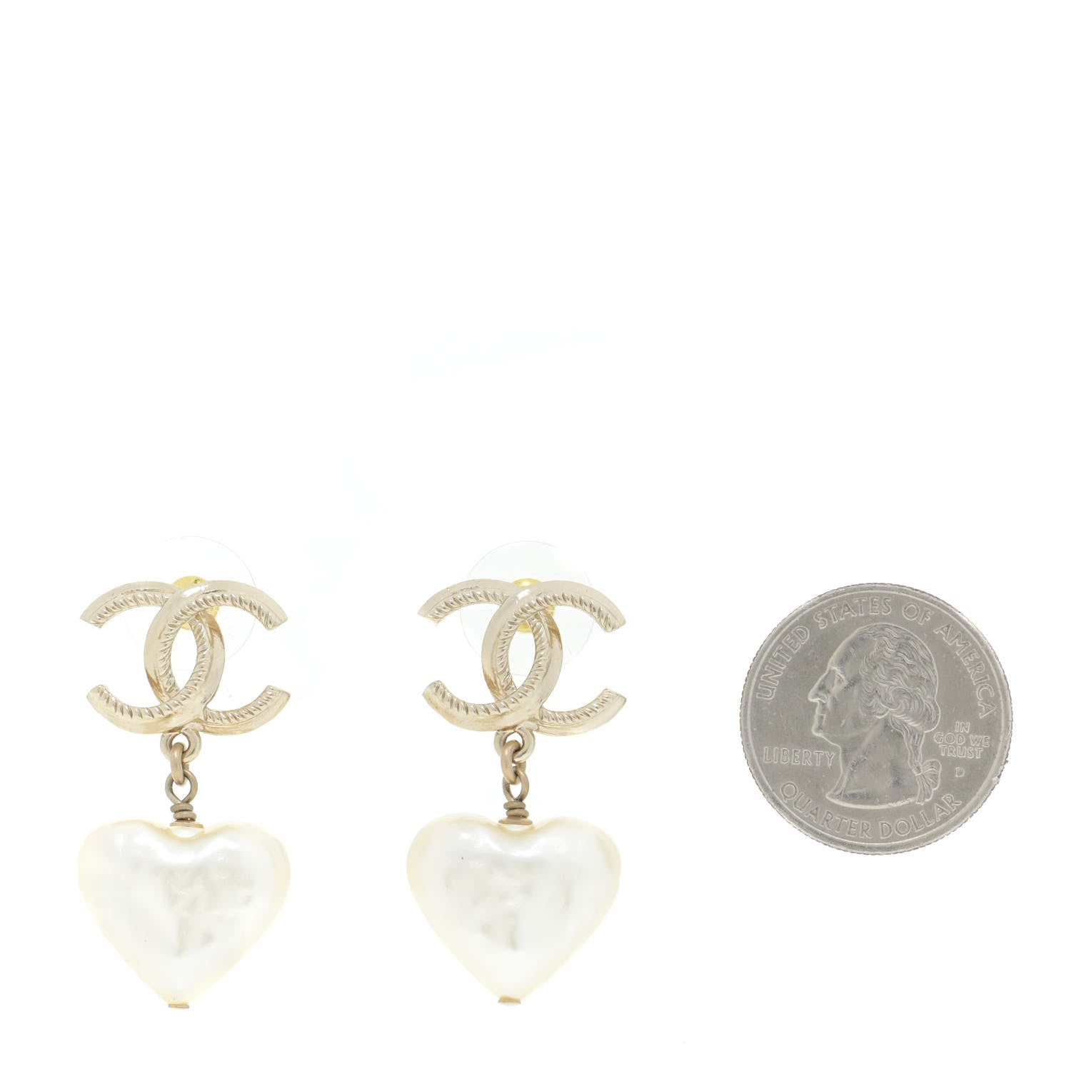 Chanel Pearl CC Heart Drop Earrings Gold 2 of 6