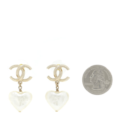 Chanel Pearl CC Heart Drop Earrings Gold 2 of 6