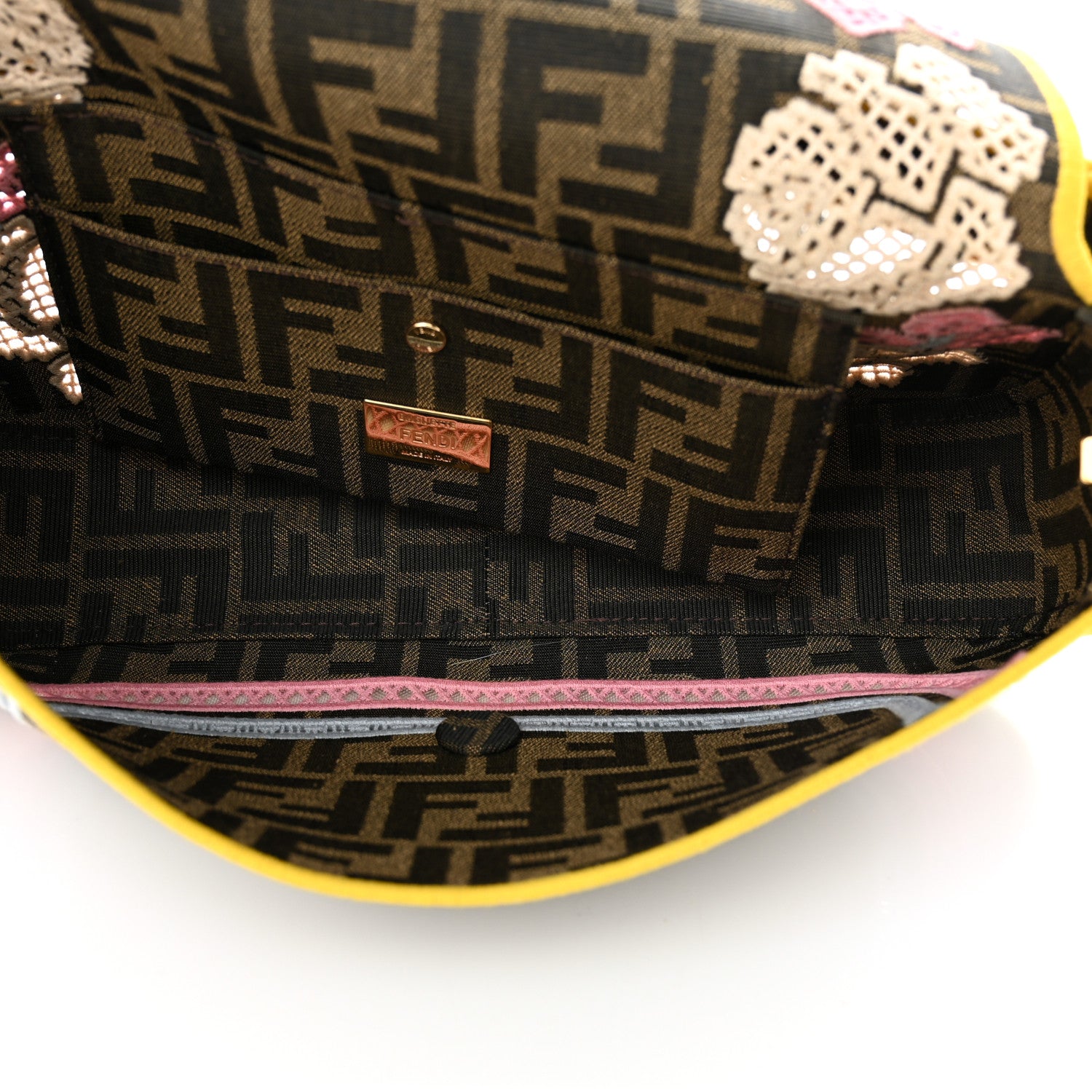 Fendi Fabric Jacquard FF Floral Embroidered Baguette Tobacco Moro Multicolor 5 of 11