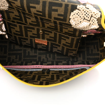 Fendi Fabric Jacquard FF Floral Embroidered Baguette Tobacco Moro Multicolor 5 of 11
