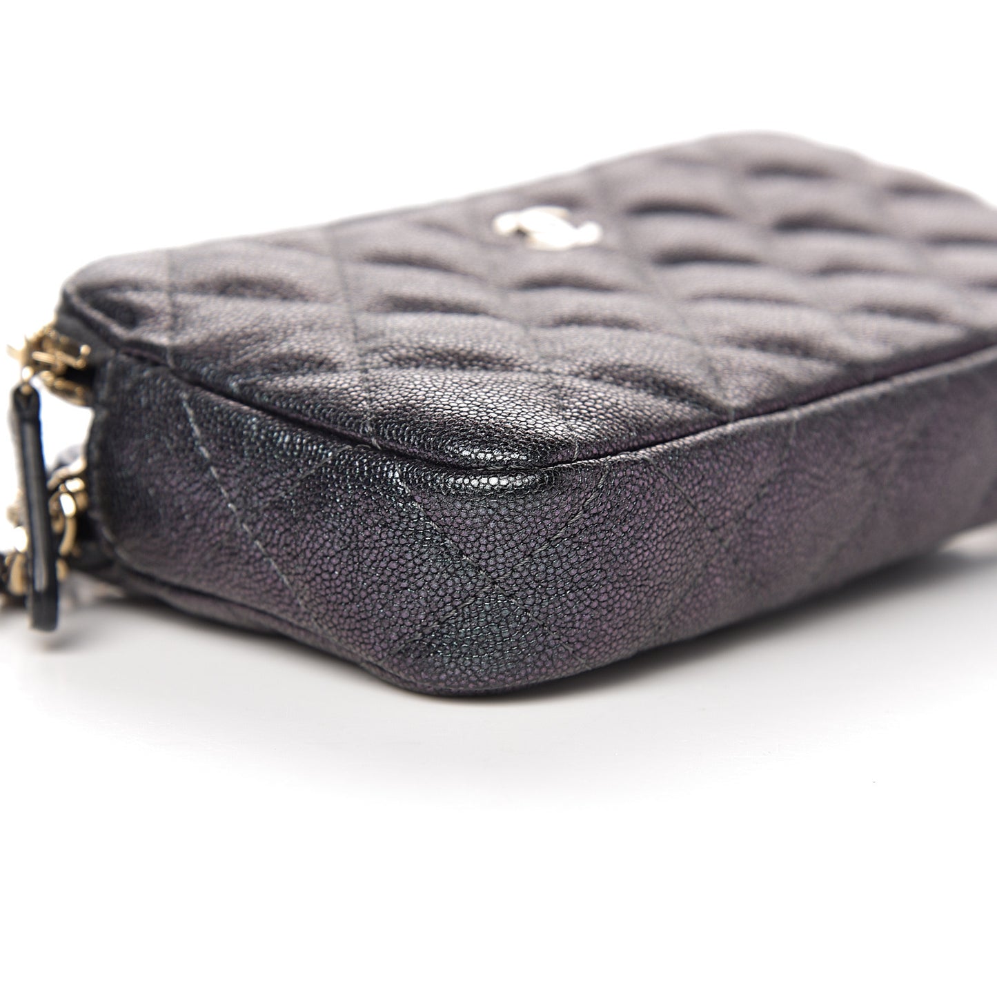 Iridescent Caviar Quilted Small Clutch With Chain Black