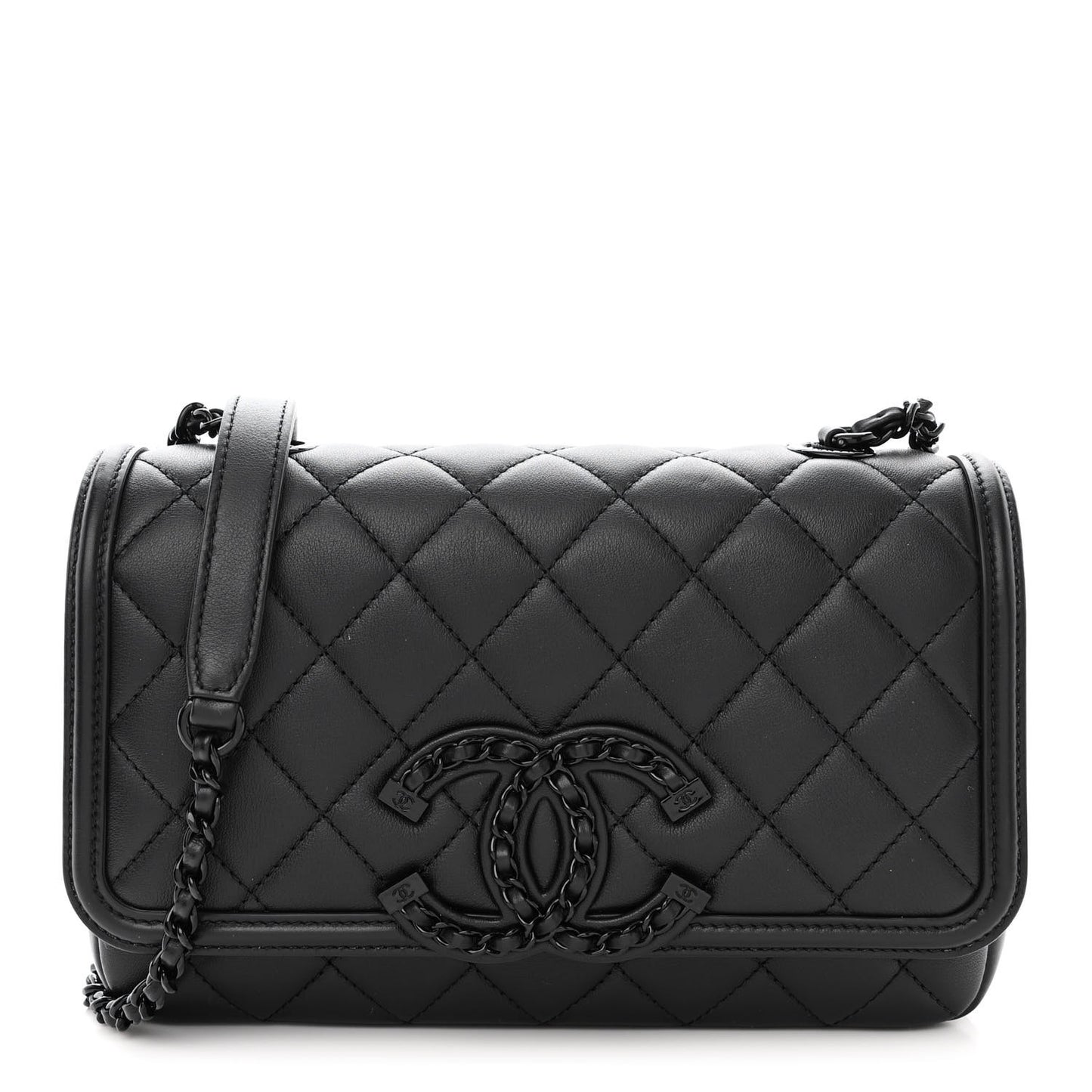 Lambskin Quilted Small CC Filigree Flap Black