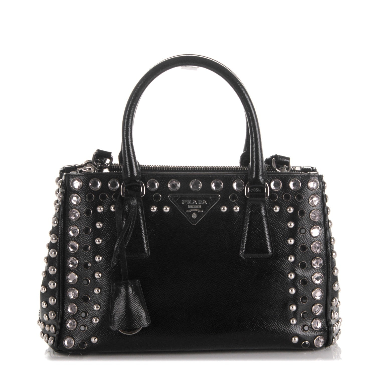 Prada Saffiano Vernice Crystal Small Galleria Double Zip Tote Black 1 of 16
