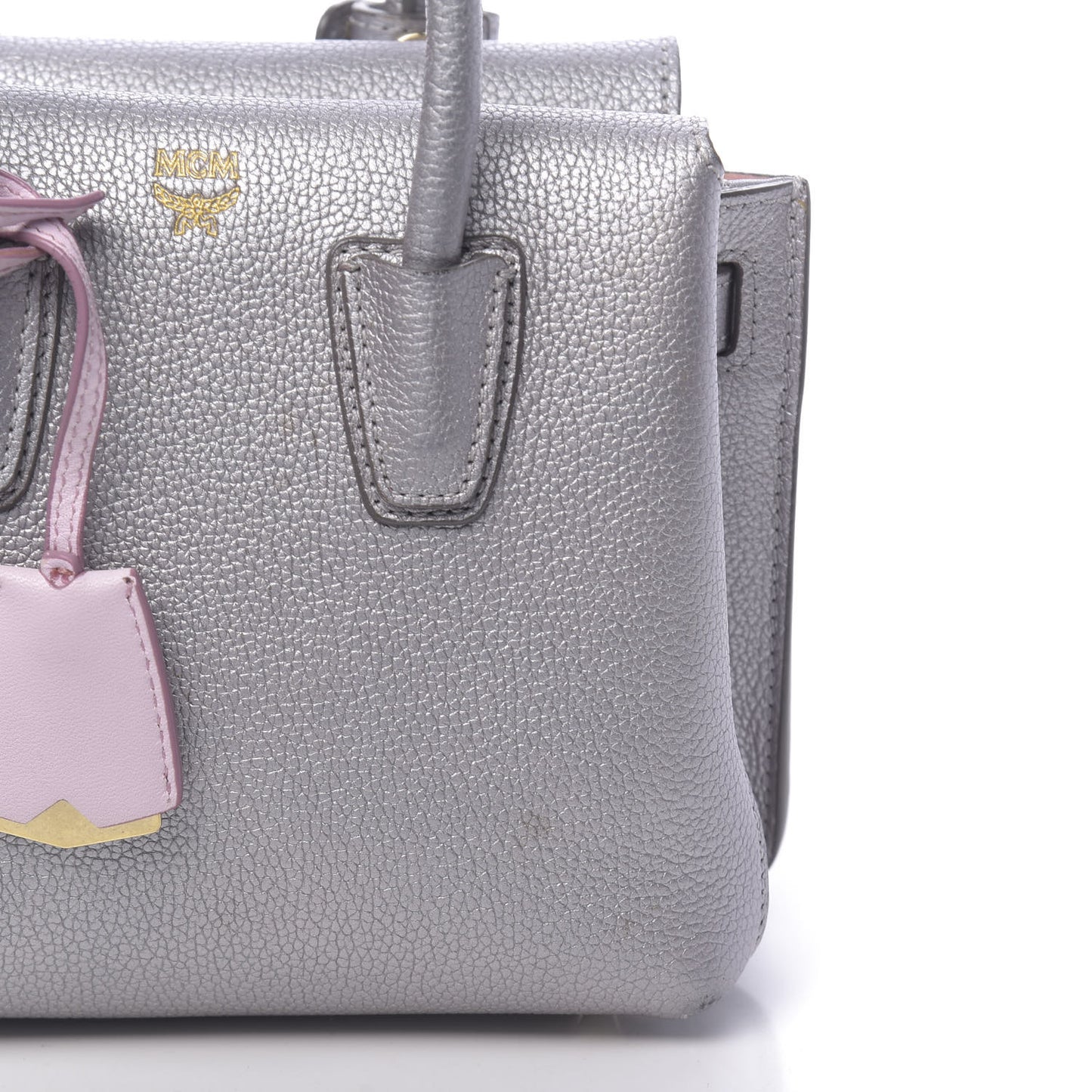Metallic Grained Calfskin Mini Milla Tote Spike Silver