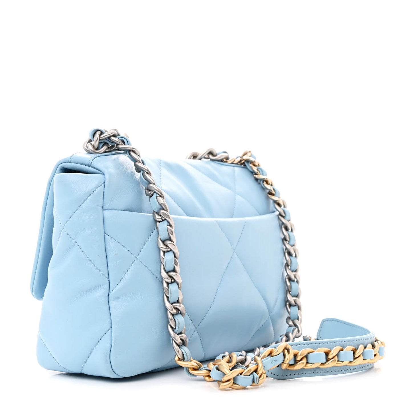 Lambskin Quilted Medium Chanel 19 Flap Light Blue