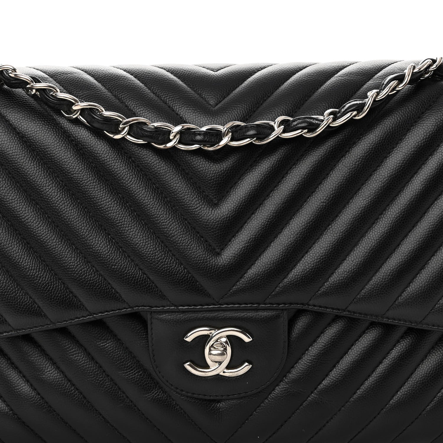 Chanel Iridescent Caviar Chevron Quilted Jumbo Double Flap Black 8 of 12