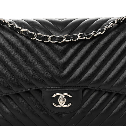 Chanel Iridescent Caviar Chevron Quilted Jumbo Double Flap Black 8 of 12