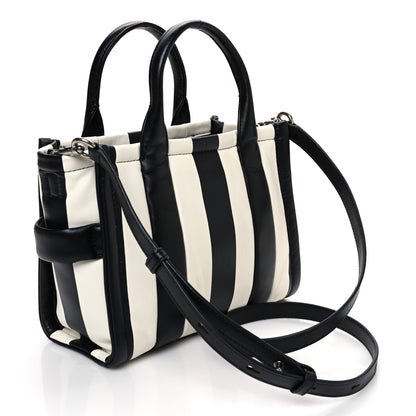 Marc Jacobs Calfskin Striped Small The Traveler Tote Bag Black White 3 of 11