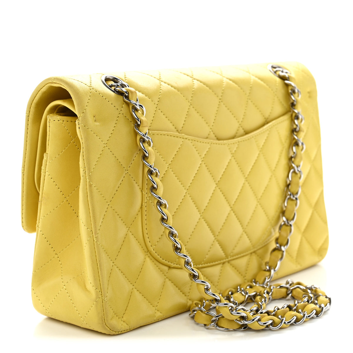 Lambskin Quilted Medium Double Flap Yellow