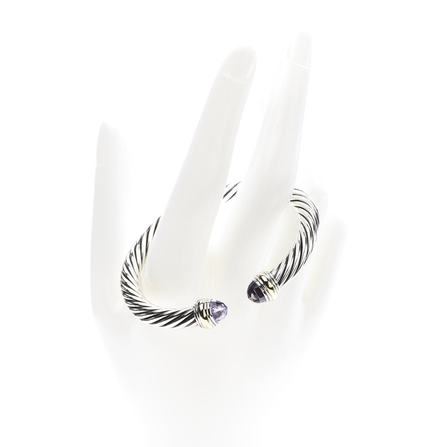Sterling Silver 14K Yellow Gold Amethyst 7mm Cable Classics Bracelet