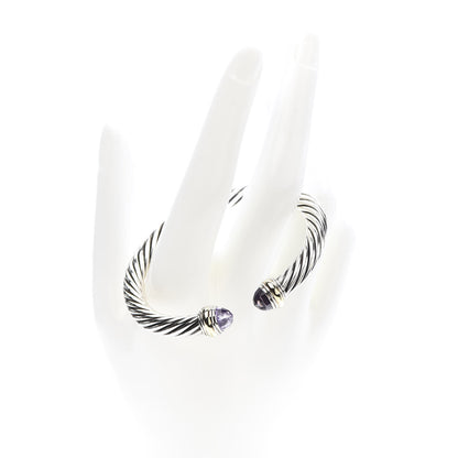 David Yurman Sterling Silver 14K Yellow Gold Amethyst 7mm Cable Classics Bracelet 2 of 7