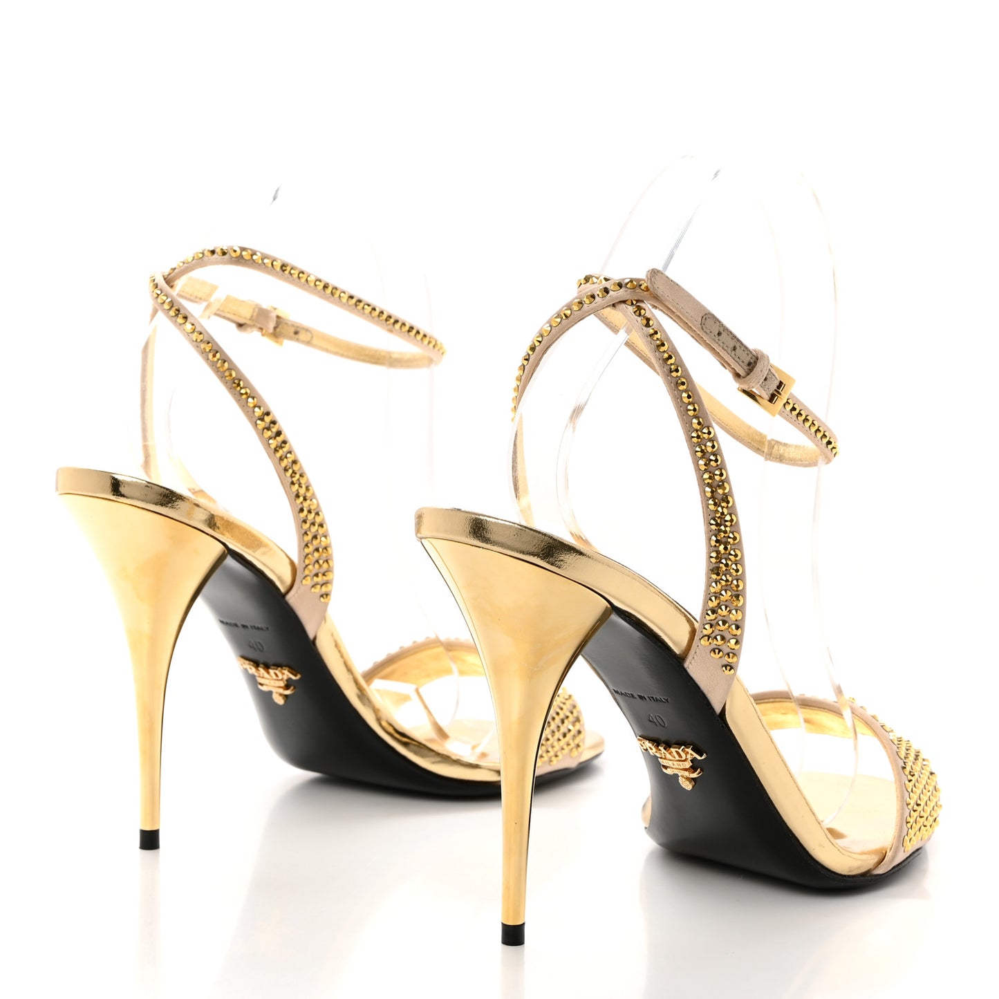 Satin Crystal Triangle Modellerie 100mm Sandals 40 Platino