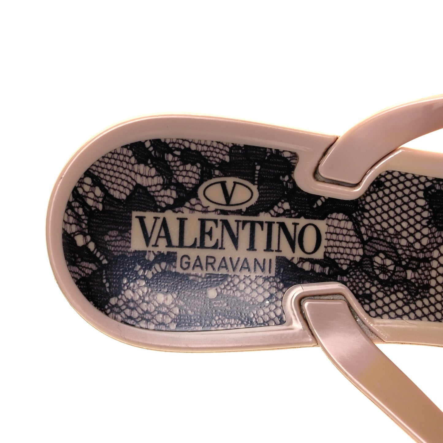 PVC Jelly Lace Print Bow Thong Sandals 36 Black Poudre