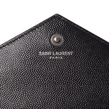 Saint Laurent Grain De Poudre Matelasse Chevron Monogram Chain Wallet Black 6 of 13