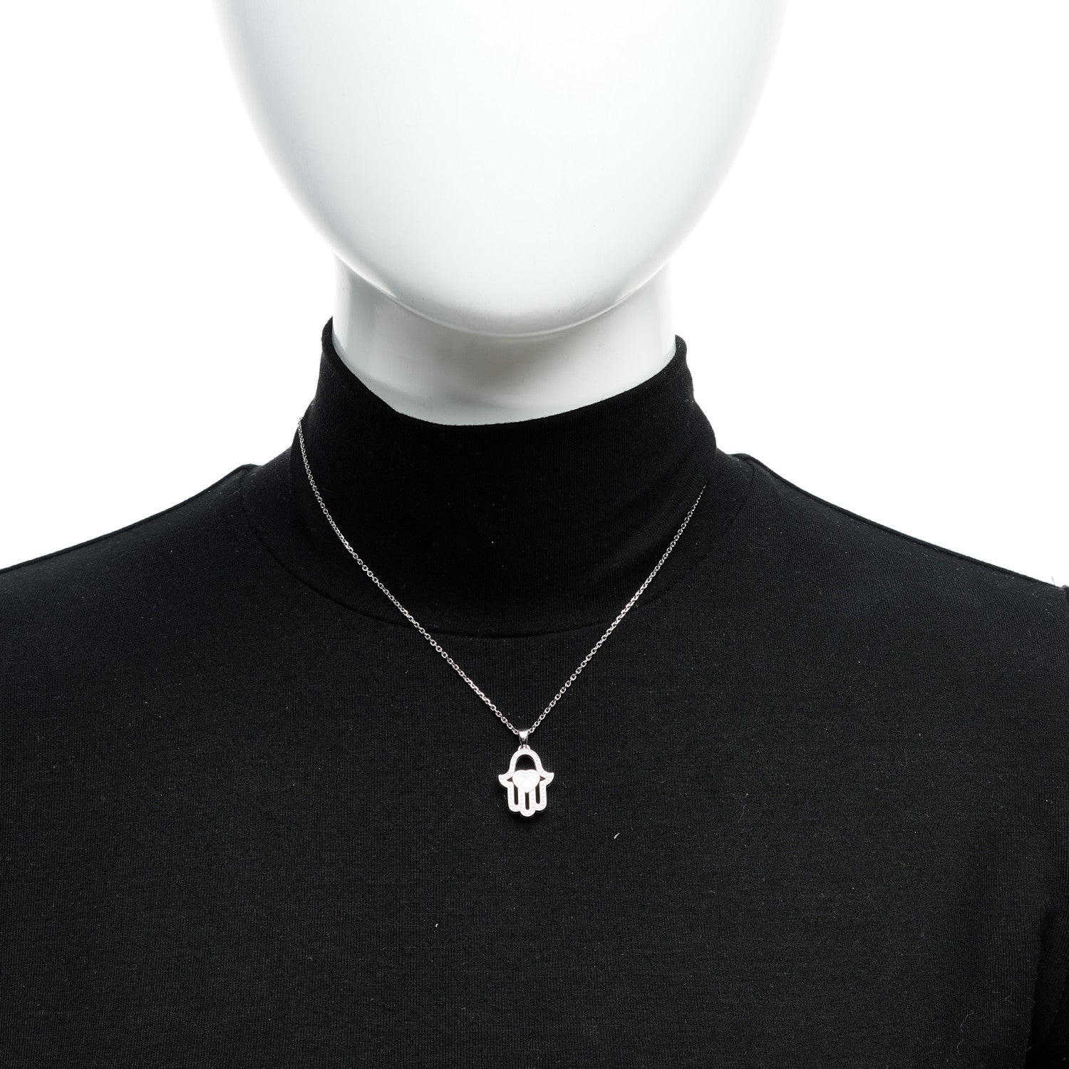 Chopard 18K White Gold Diamond Happy Diamonds Hamsa Pendant Necklace 2 of 6
