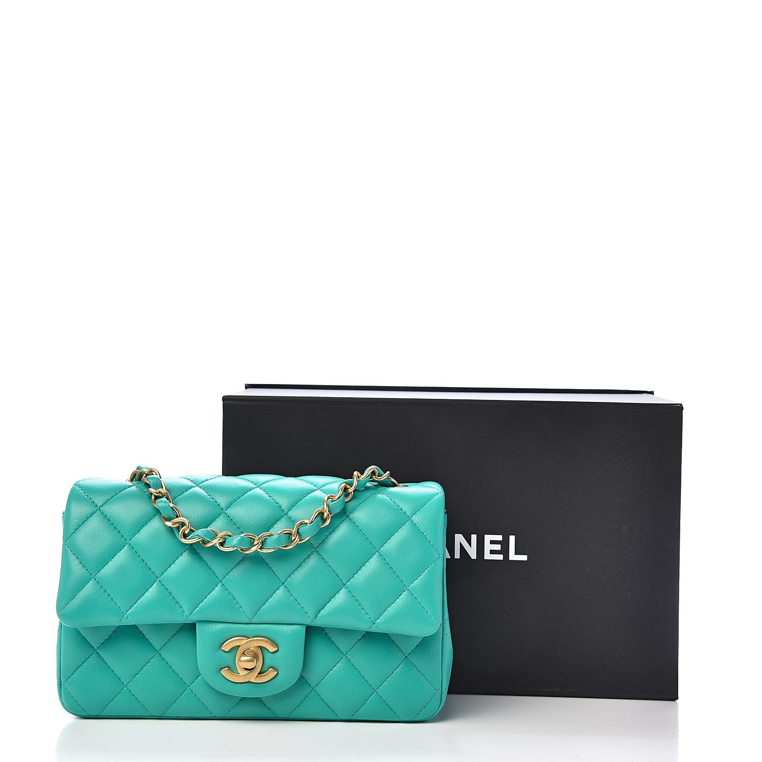 Chanel Lambskin Quilted Mini Rectangular Flap Turquoise 12 of 12